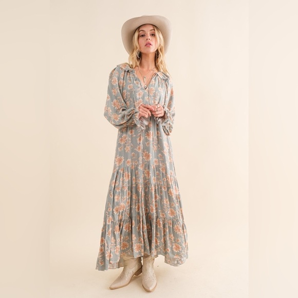 NWT-Chai Boho Floral Maxi Ruffle Dress - Picture 3 of 8